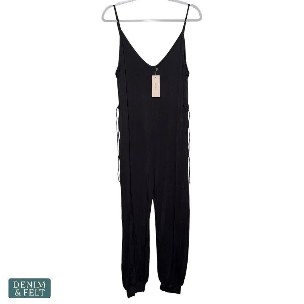 NEW Eberjey Finley Knotted‎ Sleep Jumpsuit Ebony Bamboo Jersey Lounge Pajamas M